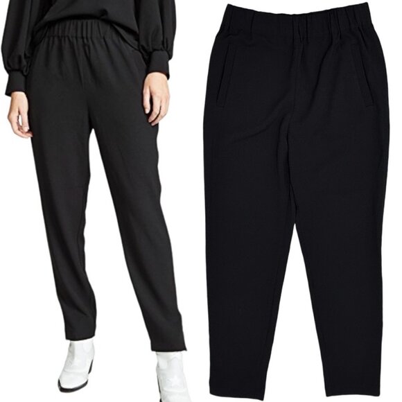 Ganni High-Rise Tapered Leg Zip Ankle Crepe Clark Trouser Pants in Black Size 36 - Picture 1 of 16